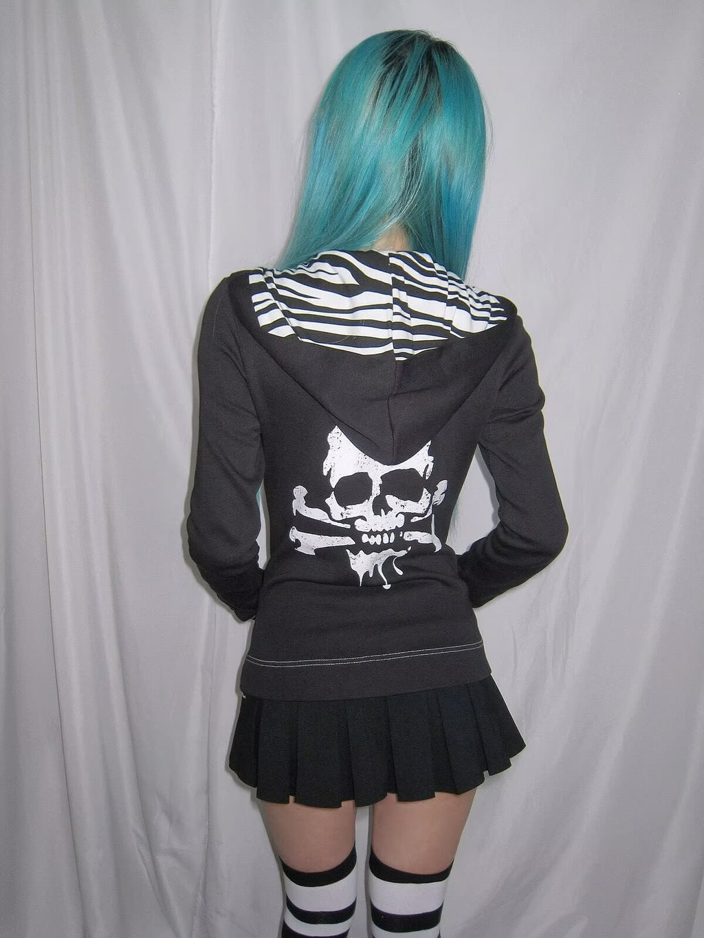 Knockout Slim Fit Black Hoodie with Zebra Pattern Hood Lining & Rivet Details