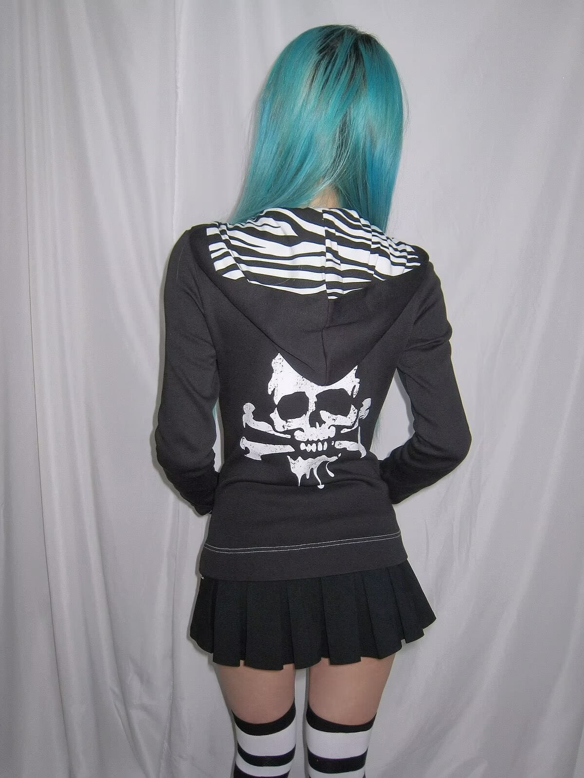 Knockout Slim Fit Black Hoodie with Zebra Pattern Hood Lining & Rivet Details