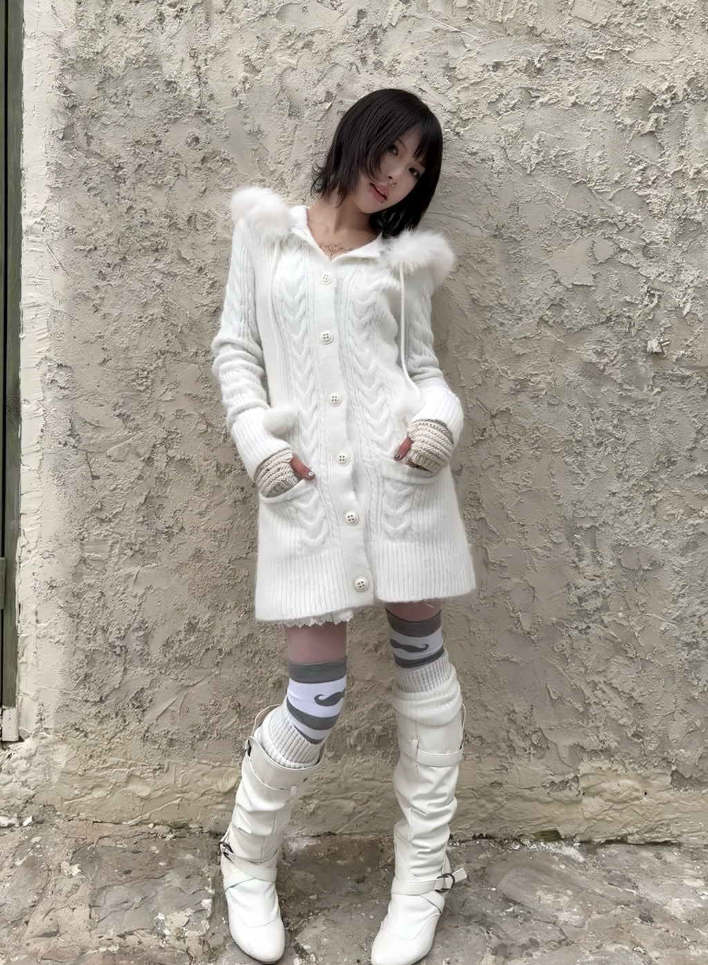 Angel Wings Long Knit Cardigan – Black & White