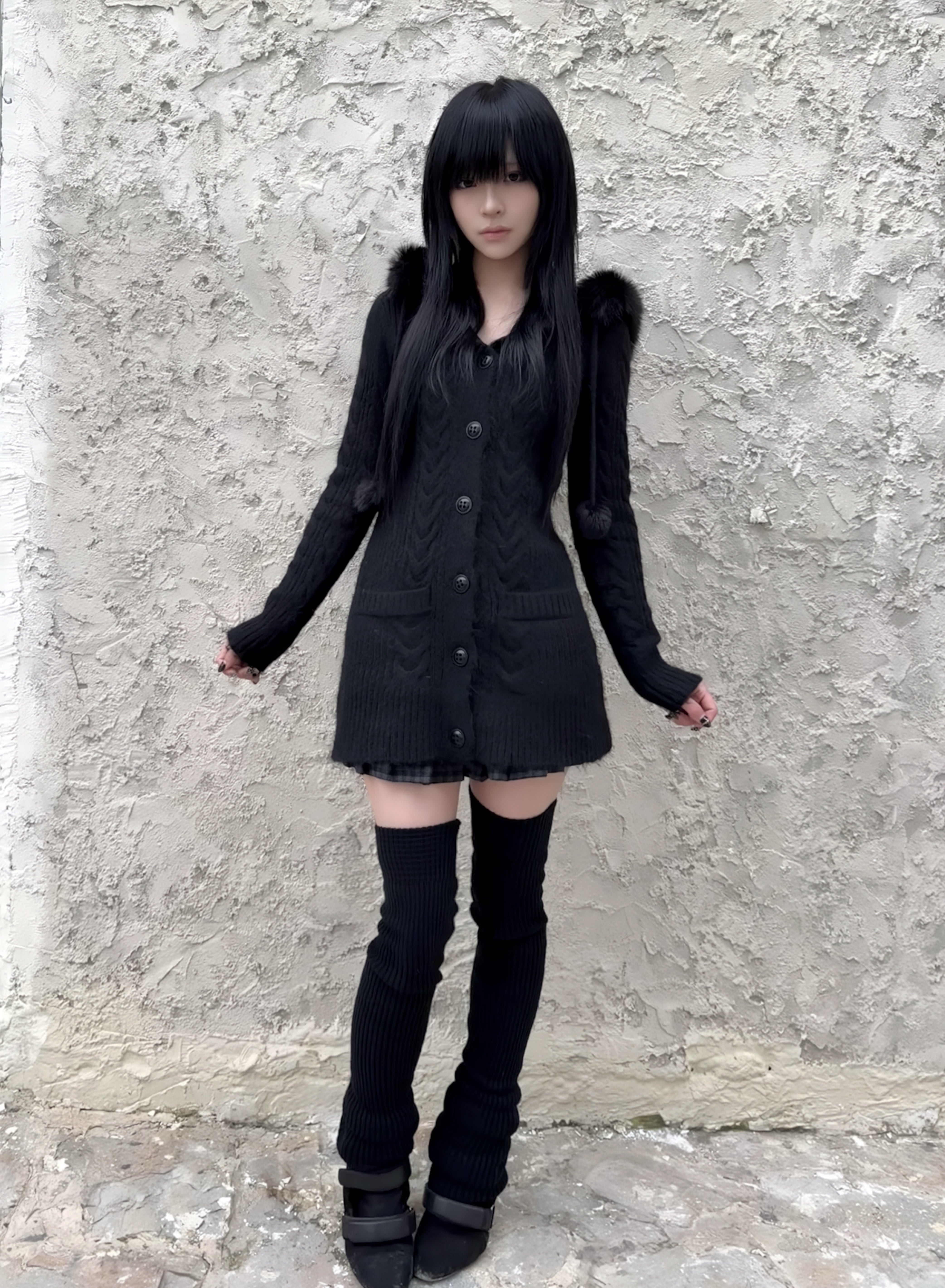 Angel Wings Long Knit Cardigan – Black & White – Toxic Ki33