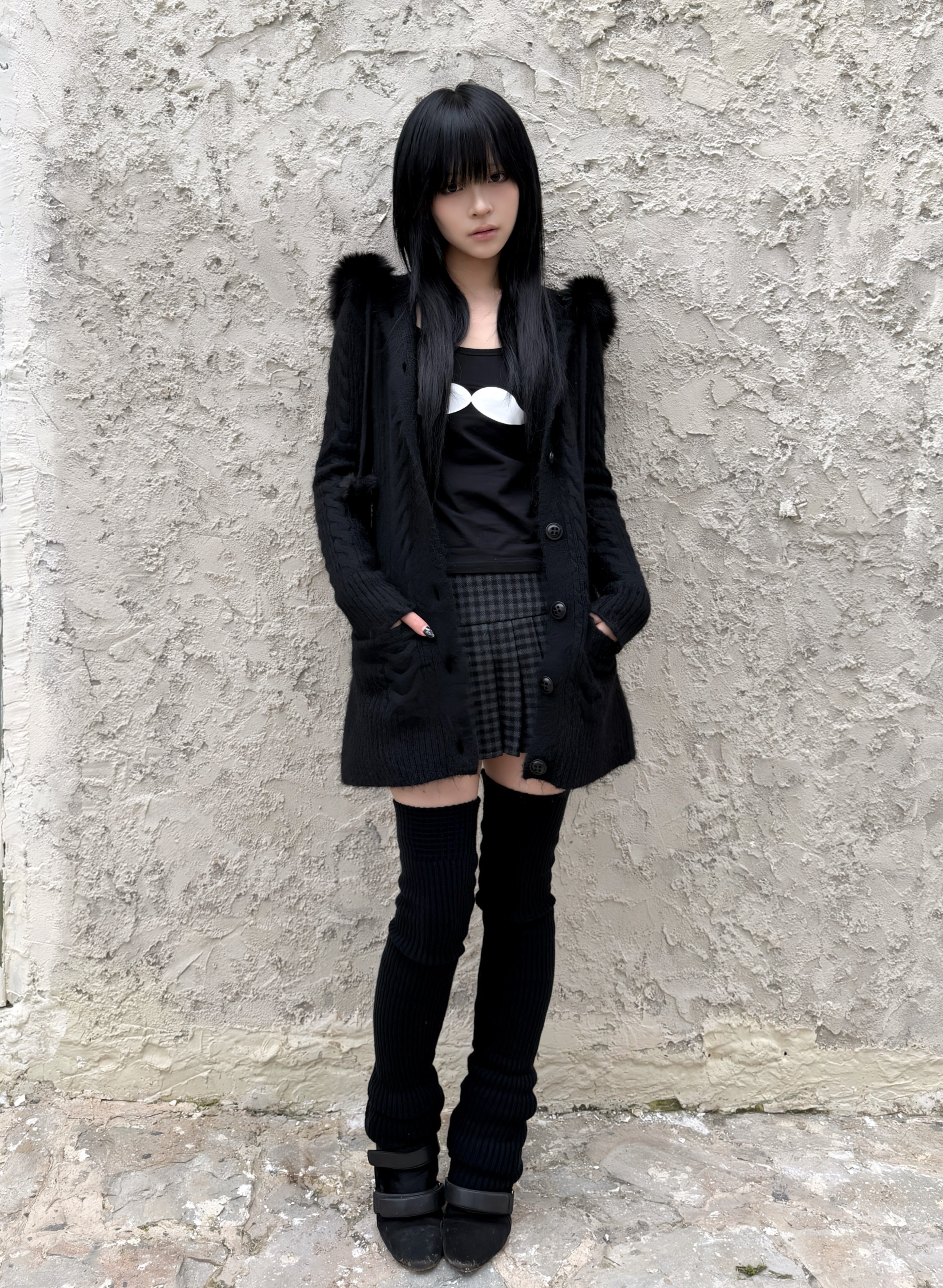 Angel Wings Long Knit Cardigan – Black & White – Toxic Ki33