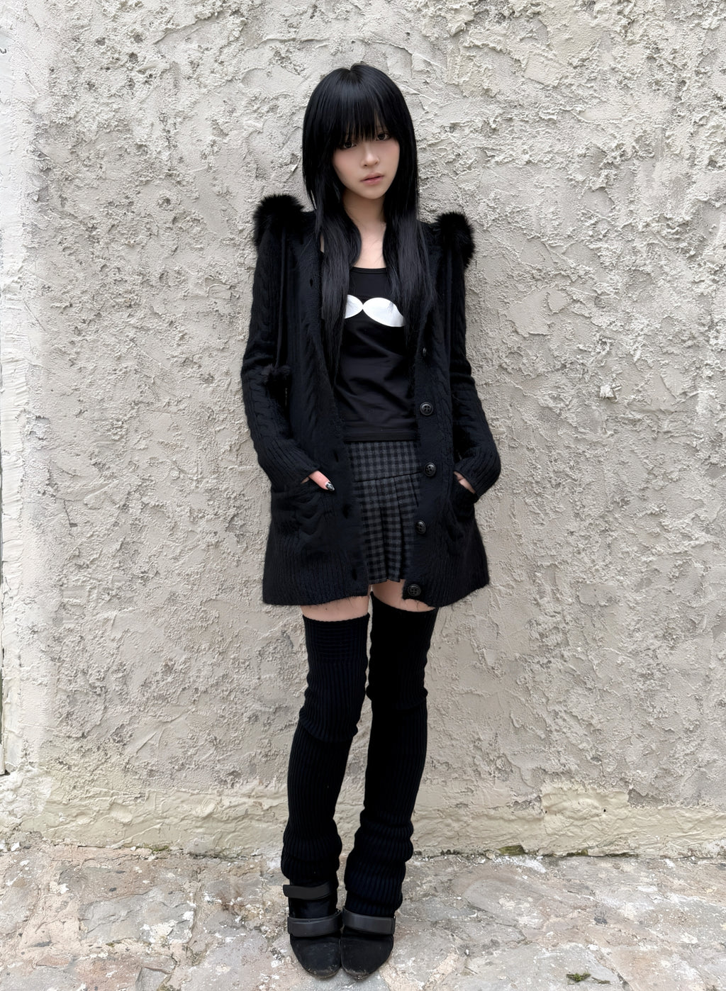 Angel Wings Long Knit Cardigan – Black & White