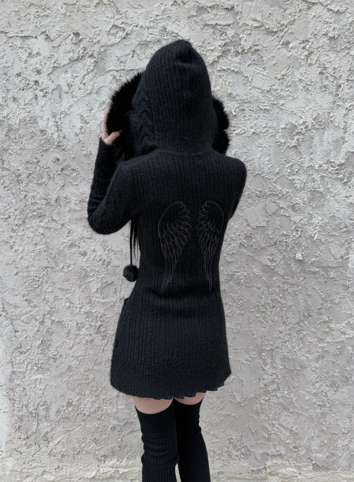 Angel Wings Long Knit Cardigan – Black & White