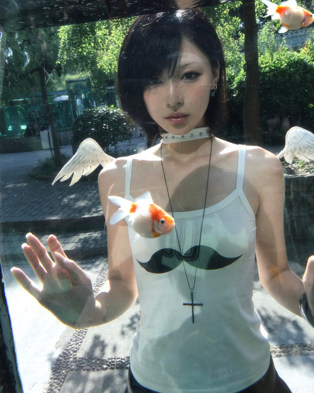 Mustache Cami Top | Black & White