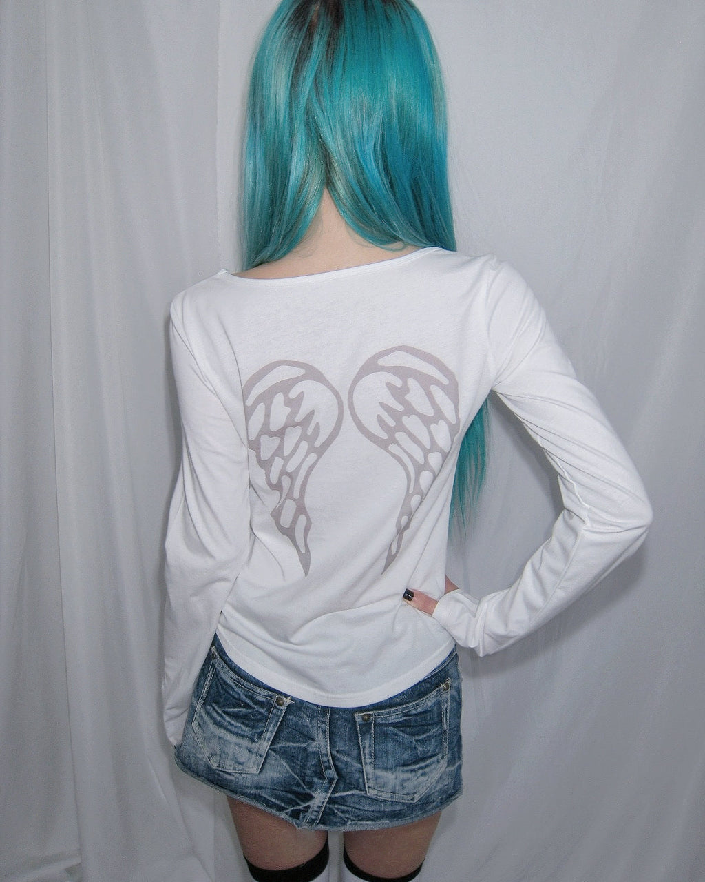 "I Love Mustache" Y2K Cotton Long Sleeve Tee | Grey & White Available