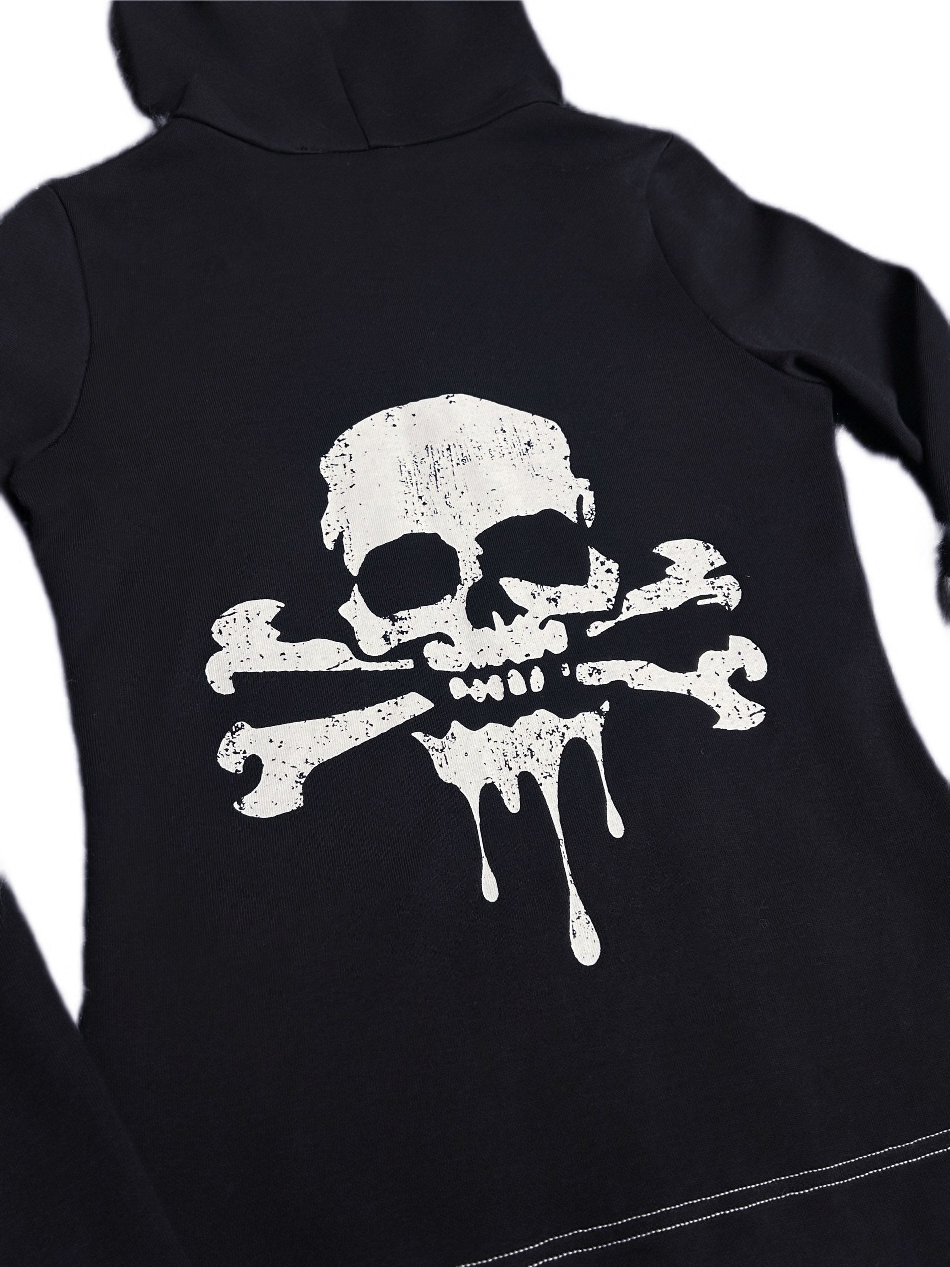 Knockout Slim Fit Black Hoodie with Zebra Pattern Hood Lining & Rivet Details